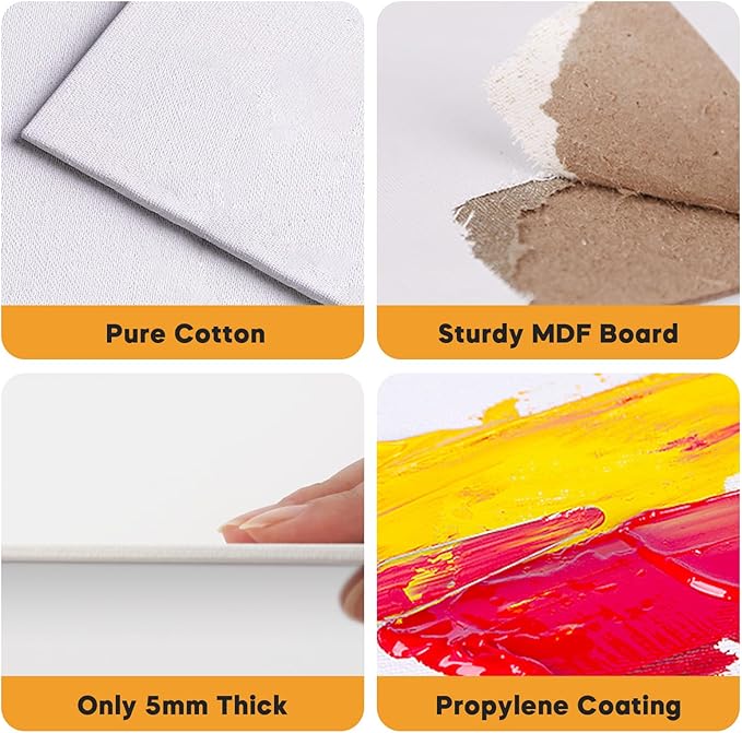 CONDA Canvases for Painting 8 x 10 inch, 48 Pack Value Bulk Blank White Canvas Boards, Primed, 100% Cotton, Acid Free Artist Canvas Panels for Painting Acrylics Watercolor & Oil