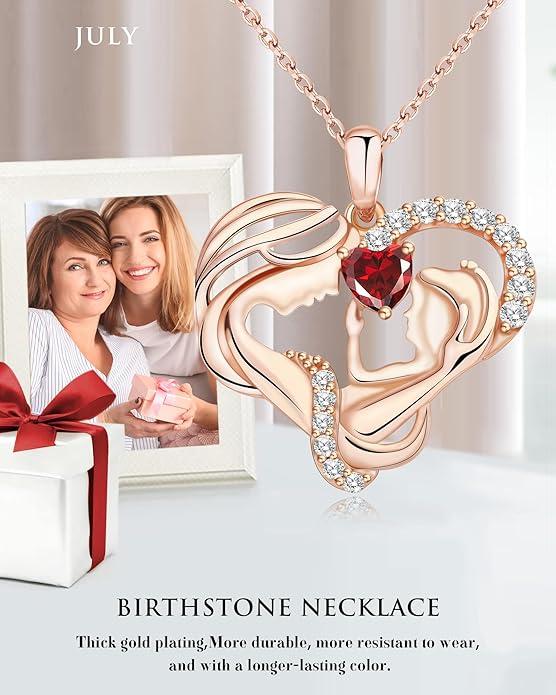 Mothers Day Gifts for Mom - Rose Heart Necklaces for Women, 925 Sterling Silver Birthstone Jewelry to My Wife Necklace, Birthday Gifts for Mother Grandma Girlfriend Her
