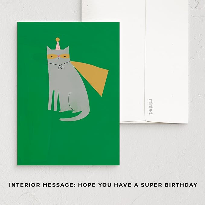 Minted Birthday Greeting Cards Pack, Set of 5, Birthday Cards Variety Pack, Stylish & Curated Folded Happy Birthday Cards with Envelopes, Blank & Messages Inside, Designed by Independent Artists