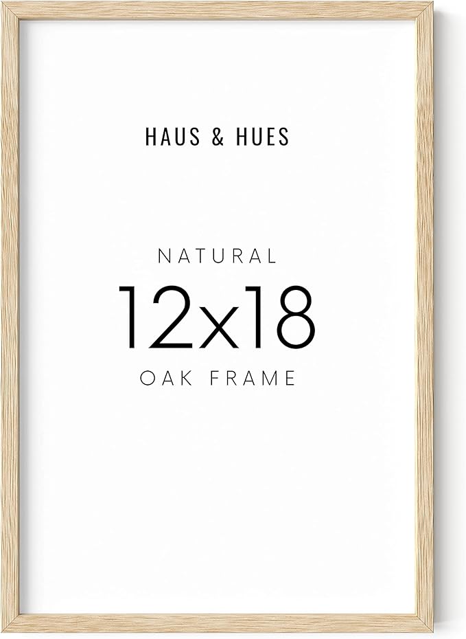 HAUS AND HUES Beige Oak Wood 12x18 Picture Frame - Modern Wood Wall Art Display - Lightweight 12x18 Frame for Art Prints, Photos, Posters - Ready-to-Hang Vertically & Horizontally (Set of 1)