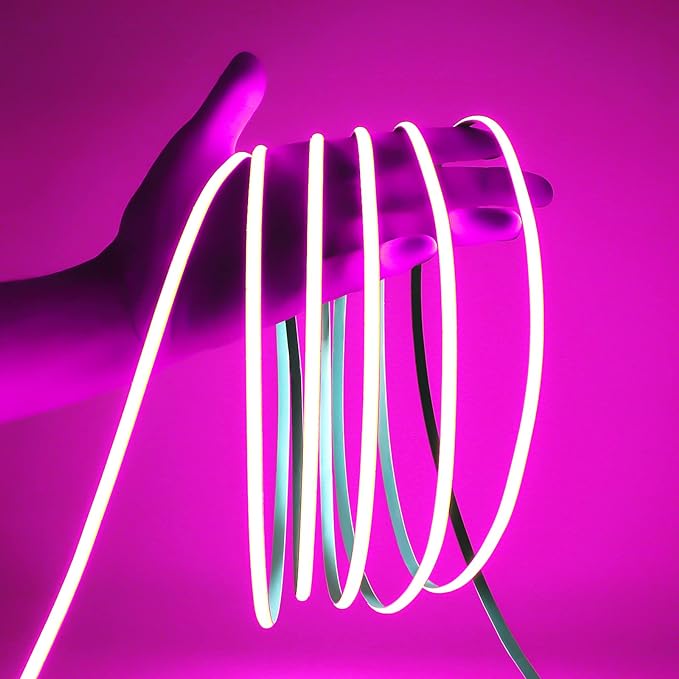 5mm Ultra Thin COB LED Strip 24V Pink Color, RA>90 High CRI LED Tape Light, Cuttable Flexible, 16.4FT Super Bright, IP30 for Indoor House Bedroom Party Holiday Christmas Decor (No Power Supply)