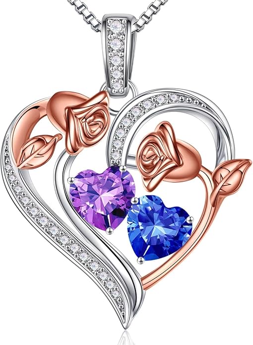 Iefil Christmas Gifts for Women Wife - 925 Sterling Silver Rose Heart Necklace, Stocking Stuffers for Women, Anniversary Birthday Gifts for Wife Girlfriend Mom