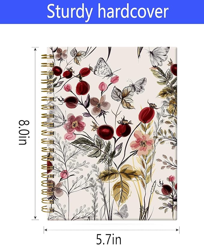 Spiral Journal Notebook,A5 Hardcover Lined Journals for Women 6 x 8.3 in,60 Sheets 120 Pages Thick Paper,Cute College Ruled Writing Notebook for Office Work School(Retro Garden Flag)