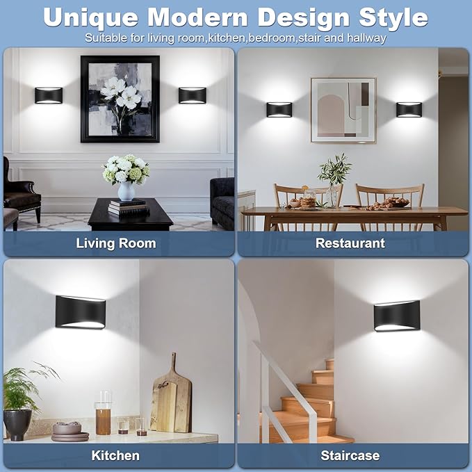4 Pack Black Modern LED Wall Sconce Hardwired Indoor Wall Lights Up and Down Wall Mount Light for Living Room Bedroom Corridor Hallway Conservatory Cool White 6000K(with G9 Bulbs)