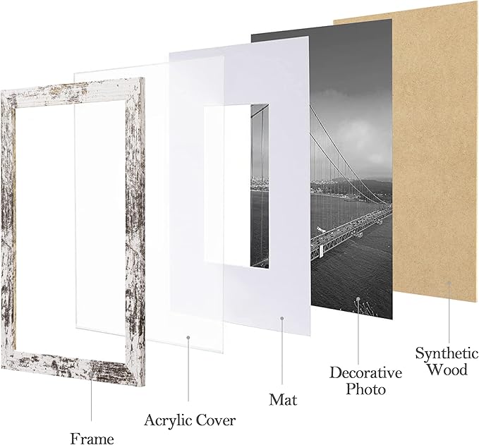 eletecpro 12x12 Picture Frames Set of 9 with Mat for 8x8 Photos or without Mat for 12x12, Square Gallery Wall Decor Collage for Picture Display, Distressed White Frame Set for Wall Hanging