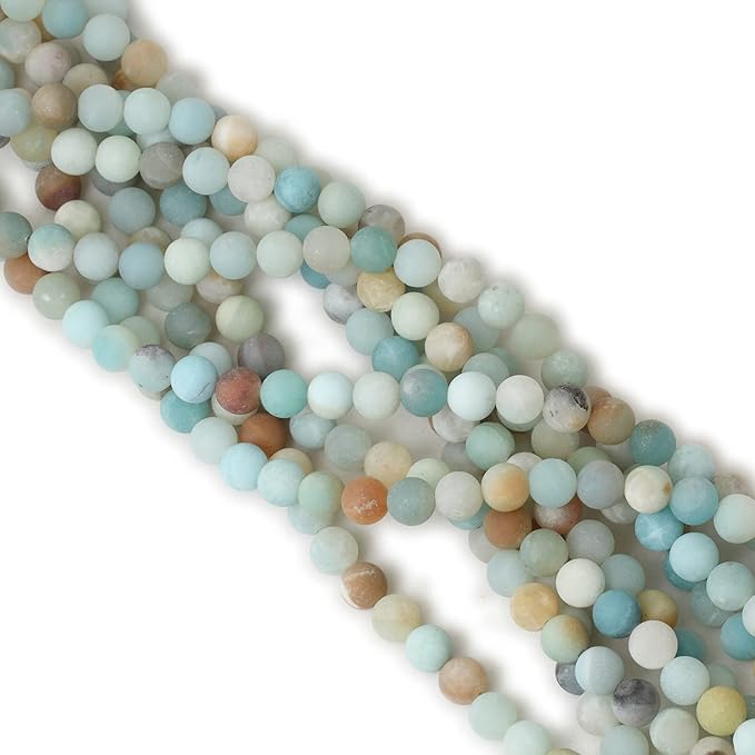 45PCS 8mm Natural Colorful Frosted Amazonite Gemstone Round Loose Beads Stone Beads for Jewelry Making DIY 1 Strand 15"