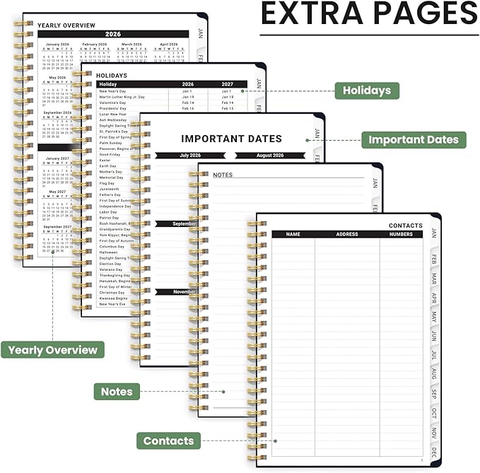 2026 Planner, Weekly and Monthly Calendar Planner for Women, Jan 2026 - Dec 2026, Hardcover Planning Agenda book with Tabs, Spiral Bound, Inner Pocket, Perfect for School Office Supplies, 6.3" x 8.5" - Garden Bird
