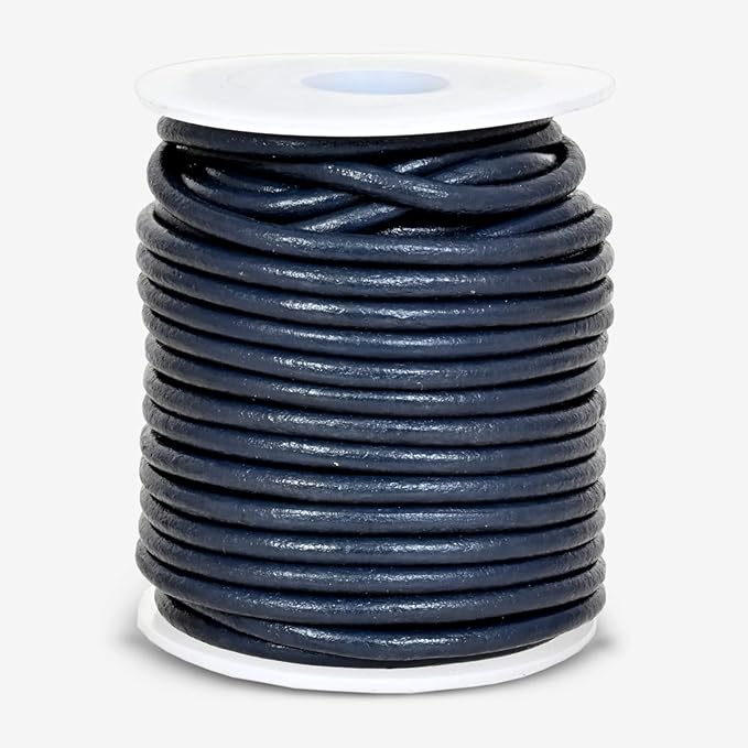 GENIQUE Real/Genuine Round Leather String Cord for Necklace, Bracelets, Jewelry, Kumihimo Braiding, DIY Projects (10 Metres) (3mm, Navy Blue)