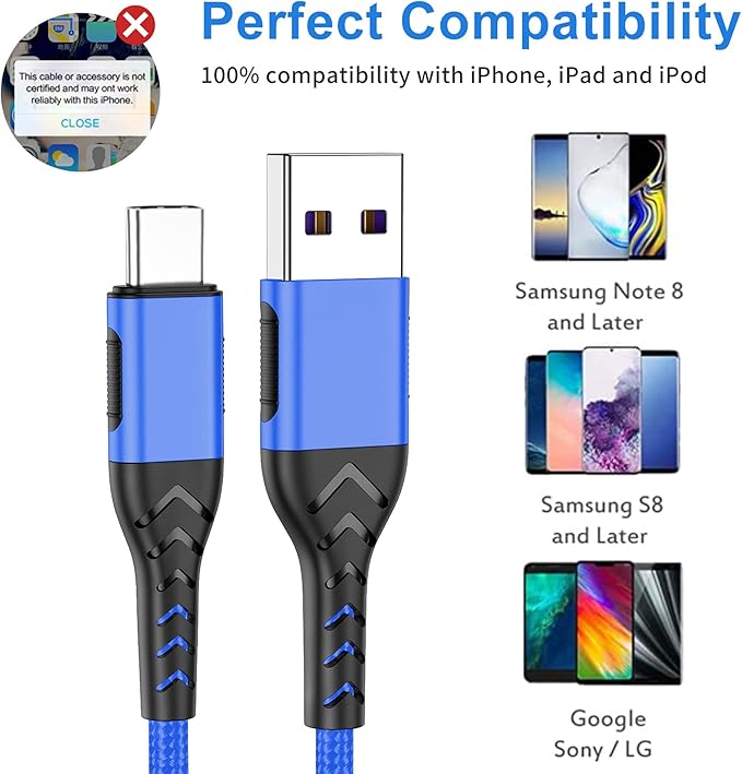 Durcord USB C Cable, Upgarded 2Pack 1ft Fast Charging USB Type C Charging Cord Cable, Type C Charger Premium Nylon Braided USB Cable Compatible with iPhone 15 Pro/Plus/Max/Android/Phone/Pad-Blue