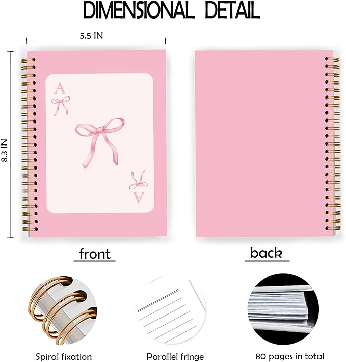 Pink Coquette Bow Preppy Notebook, Pink Girly Trendy Funky Ace Card Spiral Notebook 5.5x8.3, Preppy Aesthetic Journal for Women, Coquette Girly Office Supplies, Spiral Journal