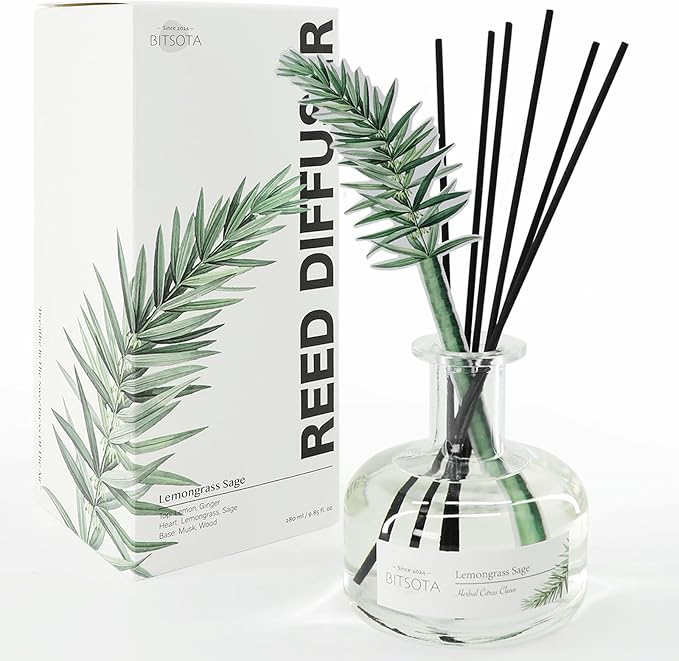 Reed Diffuser Set, Aroma Scented Diffuser with Sticks Home Fragrance Reed Diffuser for Bathroom Shelf Decor, Ideal Gift for Woman (9.85oz (280ml), Lemongrass Sage)