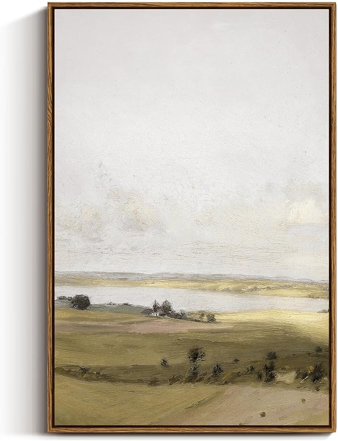 VIYYIEA Vintage Nature Large Framed Wall Art, View of Hilly Paintings Art Decor Aesthetic, Canvas Print Artwork, Hilly Landscape Wall Pictures for Bedroom Bathroom Office, 20x30 Inch