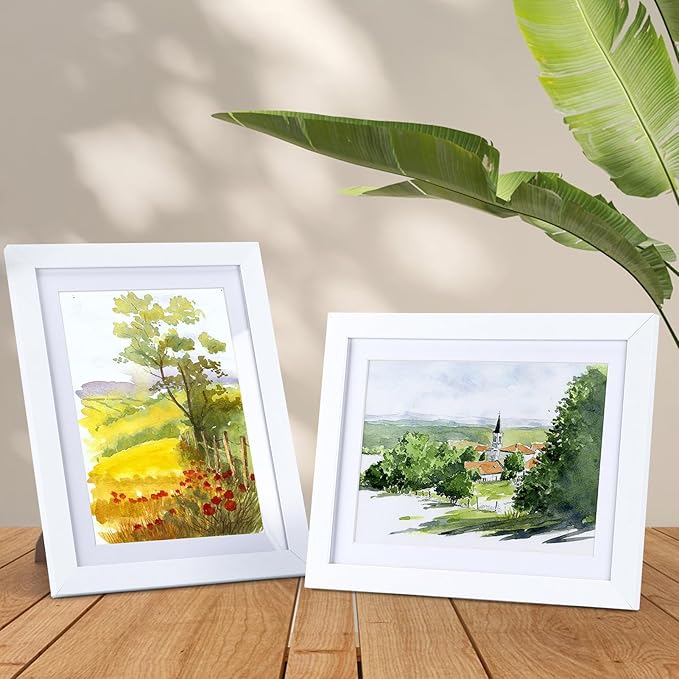 Lyeasw White 5x7 Picture Frame Set of 15, Display Pictures 5x7 with Mat or 6x8 without Mat, Multi Photo Frames for Wall Mounting or Tabletop Display