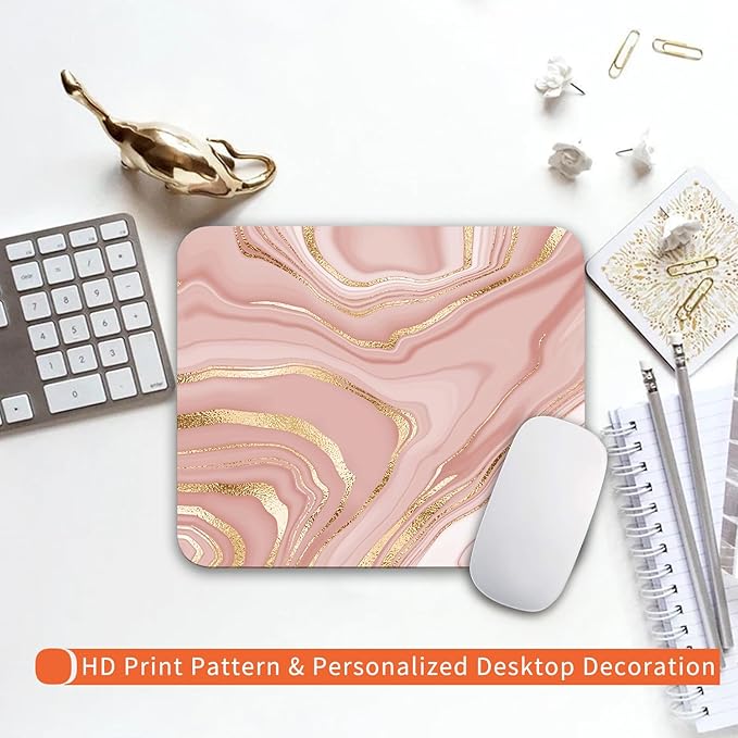 Square Mouse Pad Pink Gold,Personalized Premium-Textured Custom Mouse Mat Design,Washable Mousepad Cloth,Non-Slip Rubber Base Computer Mouse Pads for Wireless Mouse