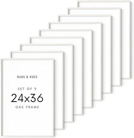 HAUS AND HUES White Oak Wood 24x36 Picture Frames - Set of 9, Large Frames for Posters and Wall Decor