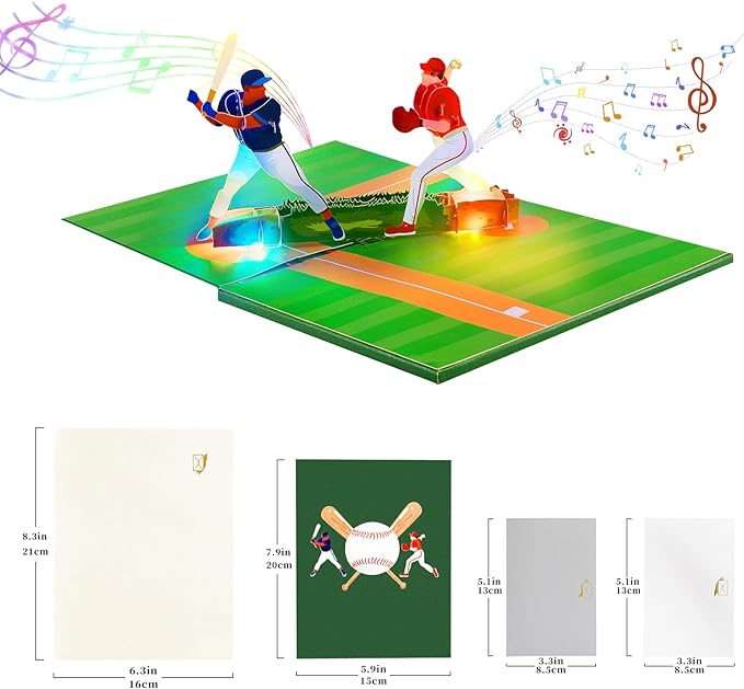 GREETING ART Musical Baseball Birthday Card, Birthday Card With Music and Lights, Baseball Pop Up Card, Happy Birthday Card for Son, Men, Dad, Hsuband, Baseball Lovers