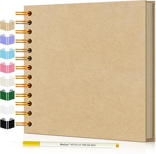 EJBLFE DIY Scrapbook Album, Hardcover Kraft 7x7 inch 40 Pages Scrap Book Photo Album with Metallic Pen for Family Memory Book, Wedding Anniversary, Tickets Etc