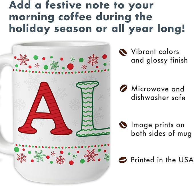 Let's Make Memories Personalized Mug - Festive Ceramic Coffee Mug for Christmas - Stocking Stuffer For Family, Friends, Neighbors - Microwave and Dishwasher Safe - Festive Name - Dark - 11 oz.