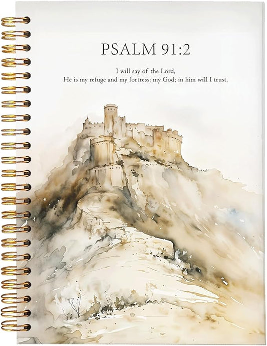 Christian Journal,Christian Journals for Women,Bible Study Notebook,Prayer Journal,Christian Faith Notebook for Note Taking and Scripture Reflection, Psalm 91:2 Watercolor A5 Spiral Hardcover 5.5x8.3