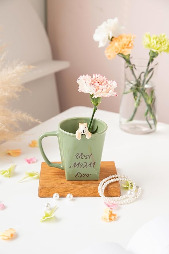DIHOclub Best Mom Ever Ceramic Mug - Handcrafted Squirrel Sculpture Coffee Cup, Unique Mother's Day Gift for Coffee Lovers(12oz)