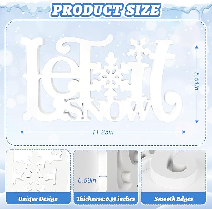 Let It Snow Decorations, Snow Wooden Christmas Table Centerpiece Sign, Tiered Tray Decor for Xmas Winter Holiday Home Decor (White)