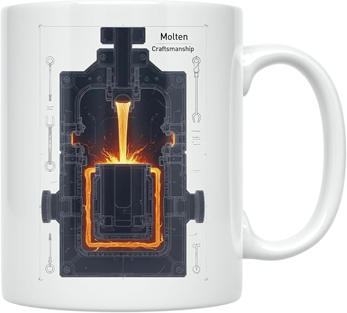 Molten Craftsmanship - Foundry Worker - 11 oz White Ceramic Coffee Mug - Industrial Aesthetic