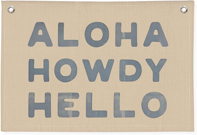 Blue Coastal Decor, Aloha Howdy Hello Banner, Vintage Coastal Cowgirl Decor Aesthetic, Coastal Granddaughter Room Decor, Linen Banner Wall Hanging Banner Flag