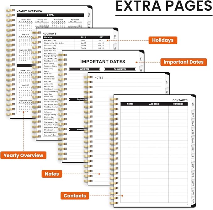 2026 Planner, Weekly and Monthly Calendar Planner for Women, Jan 2026 - Dec 2026, Hardcover Planning Agenda book with Tabs, Spiral Bound, Inner Pocket, Perfect for School Office Supplies, 6.3" x 8.5" - Colorful Blossoms