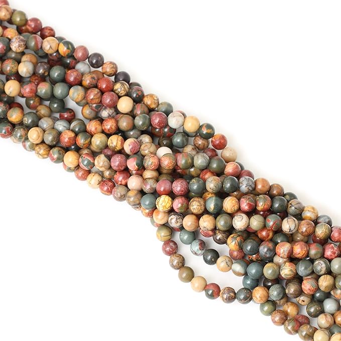 60PCS 6mm Natural Picasso Jasper Gemstone Round Loose Beads for Jewelry Making 1 Strand 15"