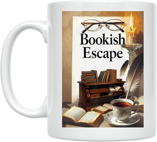 Bookish Escape - Book Lover - 11 oz White Ceramic Coffee Mug - Cozy Aesthetic