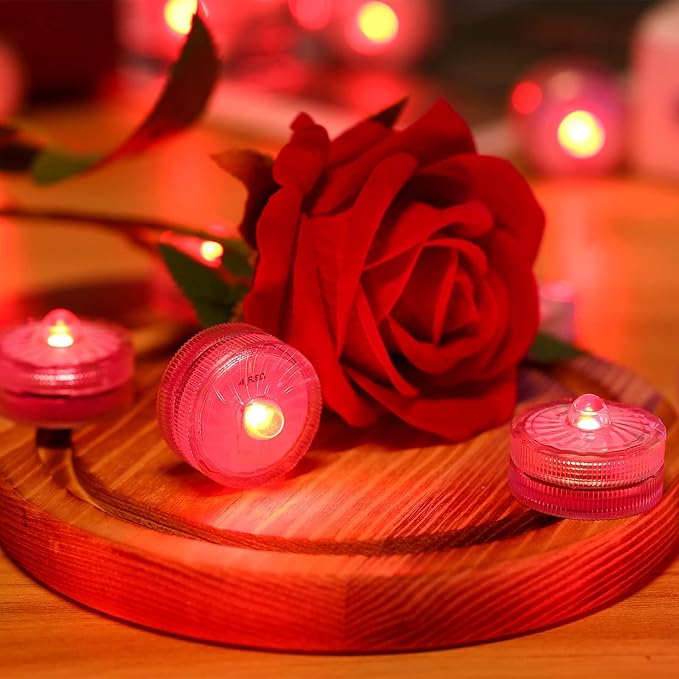 HL Submersible LED Light,Red Small LED Light,100 Hours Waterproof Flameless Led Lights Battery Powered for Wedding Home Vase Festival Party Decoration 12pcs (Built-in 24 Batteries)