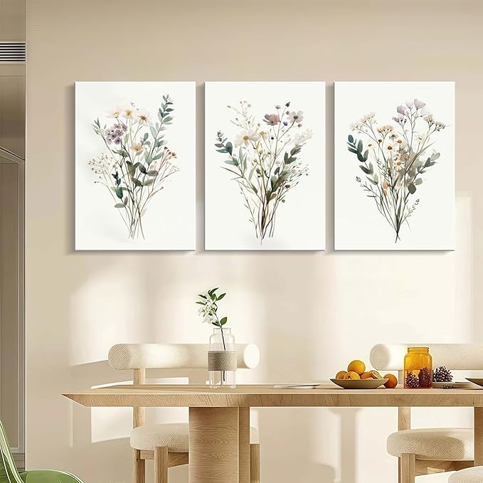 3pcs Framed Plants Flowers Wall Art Decor Canvas Print Nature Style Farmhouse Picture Poster Gallery Bedroom Living Room Studio Kitchen 12x16 Inch Ready to Hang