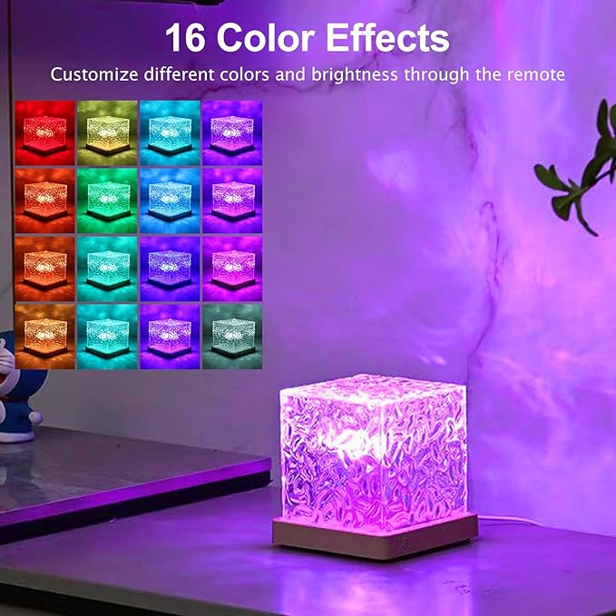 2 Packs Corded Ocean Lamp with 2 Charger Adapters,Ocean Lamp Ocean Wave Projector Light Northern Lights Aurora Cube with 16 Colors and Dynamic Ripple Effect for Living Room Bedroom Decor - 5.1"