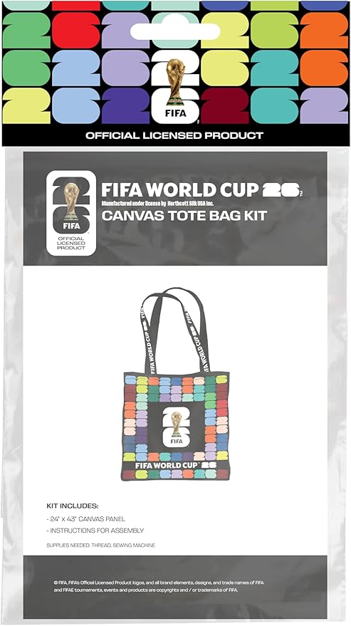 FIFA World Cup DIY Canvas Tote Bag Kit – Soccer Fan Fabric Craft Project – Includes 24" x 43" Printed Canvas Panel & Instructions – Create a 16" x 15" Reusable Tote for Everyday Use or Gifts