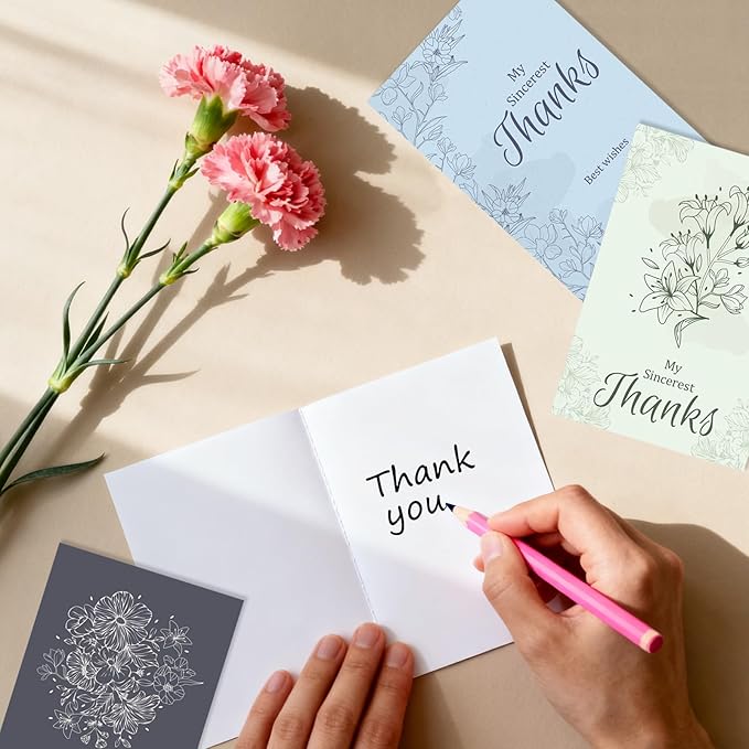 48Pcs Thank You Cards with Envelopes and Stickers for Weddings, Bridal Shower, Baby Shower, Small Business