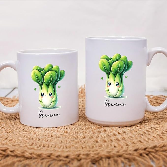 Custom Bok Choy Coffee Mug Present For Vegetable Lover, Personalized Bok Choy Ceramic Cup Gift With Bok Choy Lover Name, Cute Bok Choy Vegetable Travel Mugs 11oz 15oz, Bok Choy Porcelain Cup Gifts