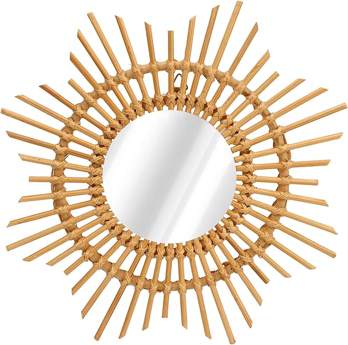 Shape Handwoven Mirror Durable for Bedroom Living Room Hallway, Perfect Her - Wall Mounted Rattan Mirror