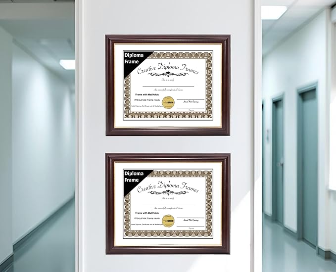 Creative Picture Frames 13x15 Mahogany Gold Rim Diploma Frame with White Mat Glass and Installed Wall Hangers | Frame Holds 14x18 Media without Mat