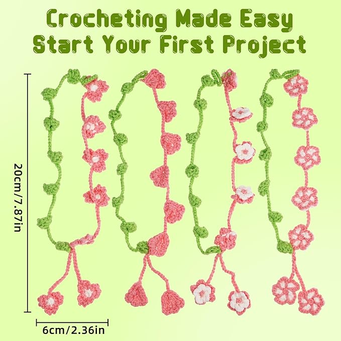 WaldyWop Crochet Kit for Beginners: 4 Flower Bracelets Knitting Kits for Adults Women w/Easy Yarn & Step-by-Step Video Tutorials - Wobbles Crochet Starter Kit for Teens, Birthday Gift for Mom