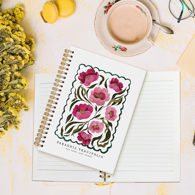 MOFUYU Floral Notebook Journal for Women,Plant Hardcover Spiral Notebook,Rustic Spring Floral Cottagecore Notebook Journal for Work Office School Student Teacher. 5.5x8.3 Inch