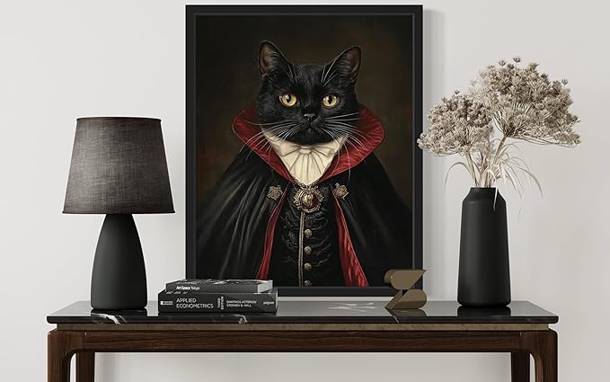 Dracula Portrait Art Poster Print, Cat Kitten Painting Humor Pet Artwork Decor Gallery A8 (Dracula Portrait, 8 x 10 inches, Unframed)