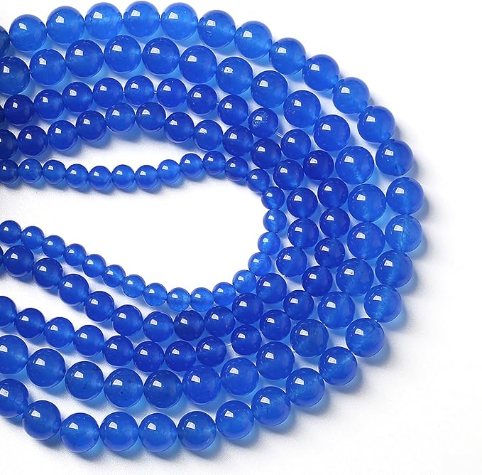 120pcs 6mm Natural Blue Jades Chalcedony Stone Beads Round Loose Spacer Beads for Jewelry Making DIY Bracelets 2 Strand 32"