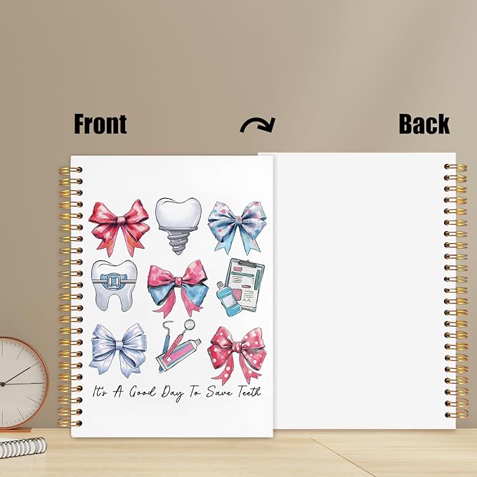 WUCHJ Dentist Gifts Notebook, Dental Hygienist Assistant Gifts Journal, Coquette Bow Dental Spiral Notebook Journal for Note Taking, Dentist Office Supplies, 5.5x8.3 Inch