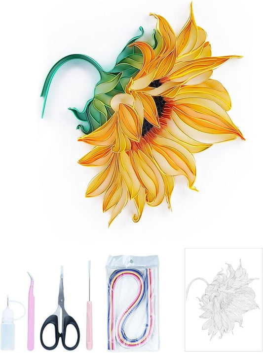 Uniquilling Quilling Kit Paper Quilling Kit for Adults Beginner, Handmade DIY Craft Quilling Paper Filigree Painting Kit Tools, Home Room Wall Art Decor Perfect Gifts, 8 * 10-inch Sunflower (Basic)