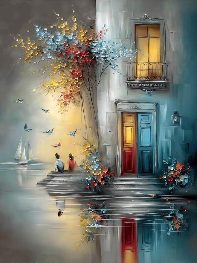 Mosaflare Paint by Numbers for Adults Beginner, House Landscape Scenery Adult Paint by Number Kits on Canvas, DIY Acrylic Oil Easy Painting by Numbers for Home Wall Decor 12X16 inch (Without Frame)