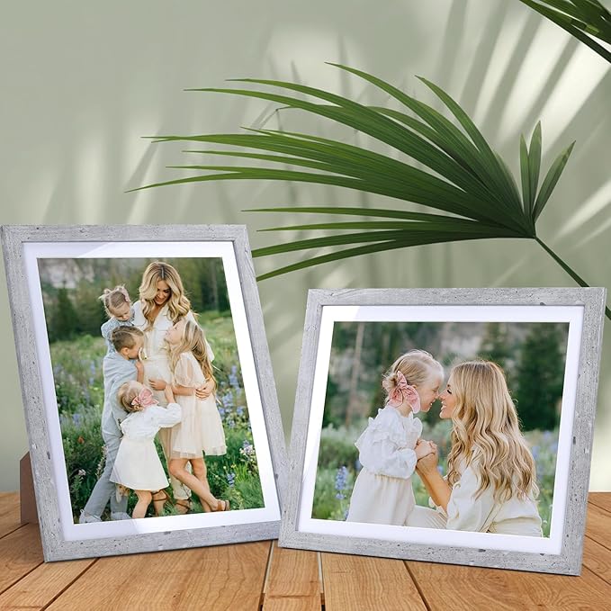 Lyeasw 8x10 Picture Frame Grey Set of 15, Display Pictures 8x10 with Mat or 9x11 without Mat, Multi Photo Frames for Wall or Tabletop