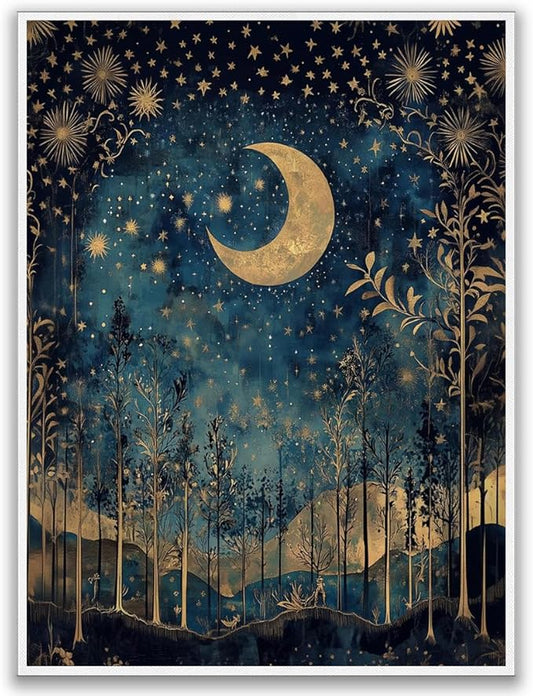 William Morris Moon & Stars Wall Art,William Morris Exhibition Print,William Morris Poster,Vintage Wall Art,Textiles Art,Vintage Poster for Home Office Bedroom Living Room 16x24in Unframed poster