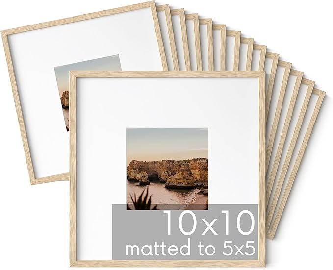 HAUS AND HUES Beige Oak Wood 10x10 Picture Frames - Set of 15, Square Frames with Mat, Elegant Frames for Photos and Wall Gallery (10x10 in, Beige, Set of 15)