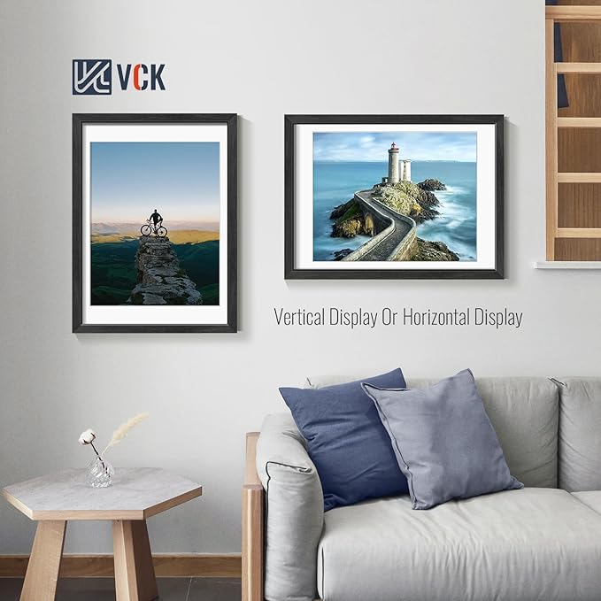 VCK 18x24 Frames Black Set of 5, Wide Border Wood, Display 16x20 Picture Photo with Mat or 18 x 24 without, for Home, Office, Gallery, Woodgrain Series, Wall Hanging