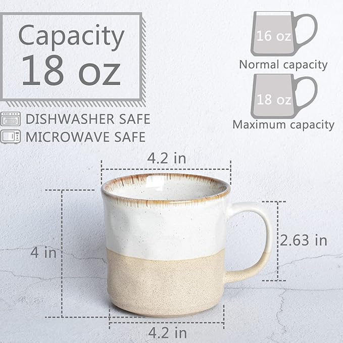 Bosmarlin Large Ceramic Coffee Mug, White Big Tea Cup for Office and Home, 18 Oz, Dishwasher and Microwave Safe, 1 PCS (White, 1)